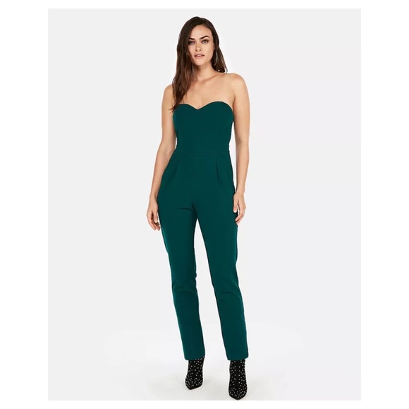 NWT Express Strapless Sweetheart Jumpsuit Emerald Green XS - Picture 2 of 5